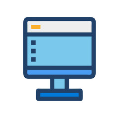 Blue computer screen icon in simple modern design style