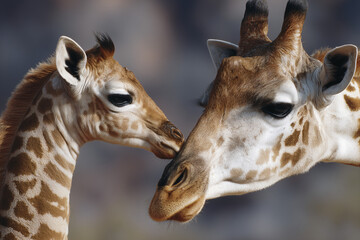 Obraz premium A close-up shot of two giraffes, showing affection
