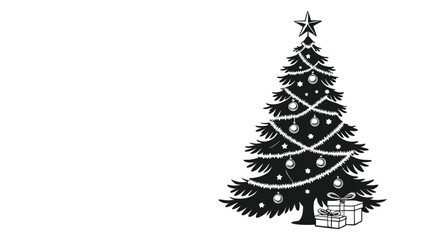 Decorated Christmas Tree Silhouette Vector – Holiday Evergreen Illustration