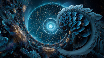 Abstract fractal patterns and shapes. Infinite universe..Mysterious psychedelic relaxation pattern. Dynamic flowing natural forms. Sacred geometry.Mystical spirals.