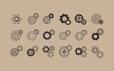 Collection of intricate steampunk gears and cogs in a vintage industrial design