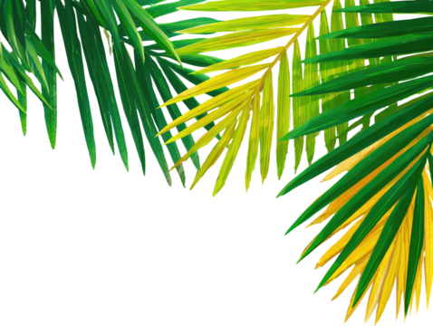 Close-up of vibrant green and yellow tropical palm fronds