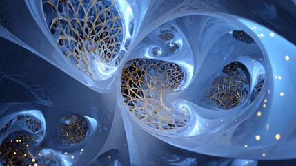 Abstract fractal patterns and shapes. Infinite universe.Mysterious psychedelic relaxation pattern. Dynamic flowing natural forms. Sacred geometry.Mystical spirals. 3D render.