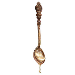 Ornate spoon with dripping liquid