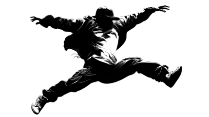 Dynamic hip hop dancer silhouette isolated on transparent background