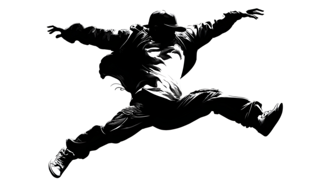 Dynamic hip hop dancer silhouette isolated on transparent background