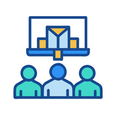 People watching presentation with bar graph chart on screen