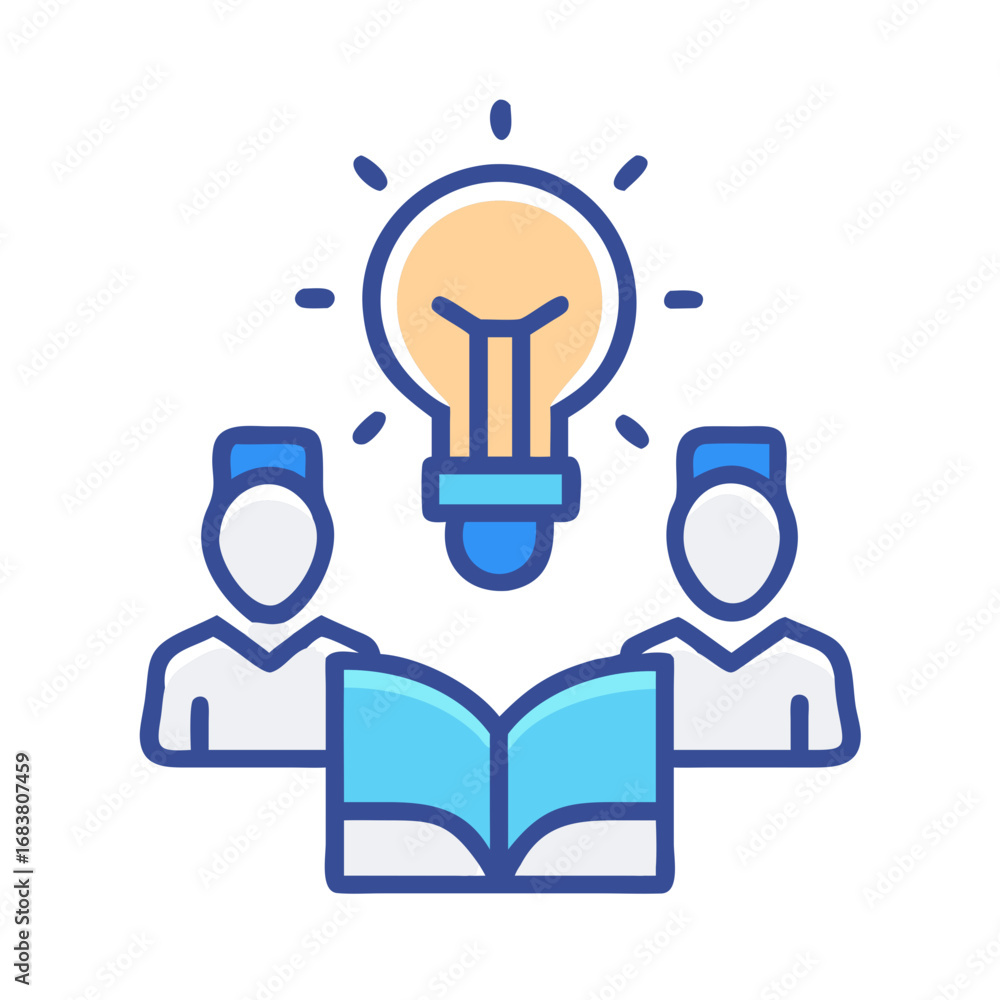 Poster teamwork and idea development reading open book together