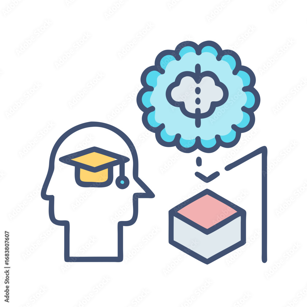 Poster knowledge transfer and application concept with stylized head and box
