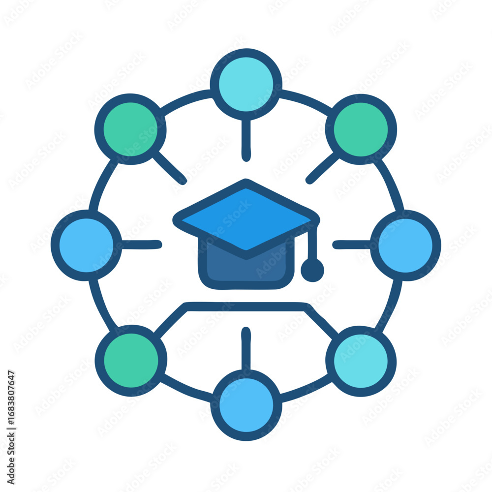Poster flat icon education network representing connection of knowledge resources