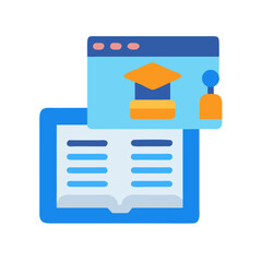Flat illustration: Book with graduation cap learning concept online