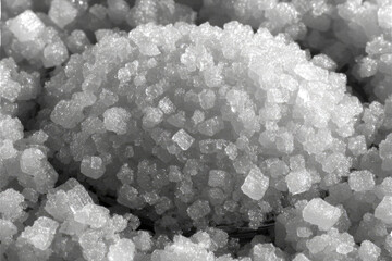 Close-up view of granular crystals, likely salt or sugar, densely packed