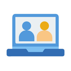 Two people in online meeting on laptop screen