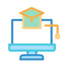 Online education concept with computer and graduation cap icon
