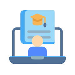 Online education icon with laptop and graduation cap illustration