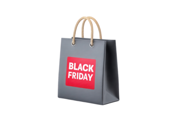 Black friday shopping bag isolated on transparent background