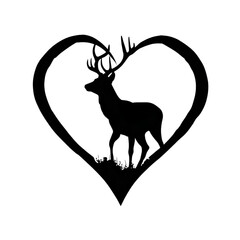 Deer silhouette inside a heart shape isolated on transparent background silhouette