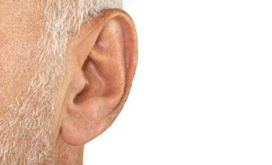 Close-Up Isolated Human Ear PNG with Transparent Background – old man Hearing and Anatomy Detail