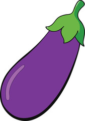Purple eggplant with green calyx vector illustration scalable eps graphic transparent background