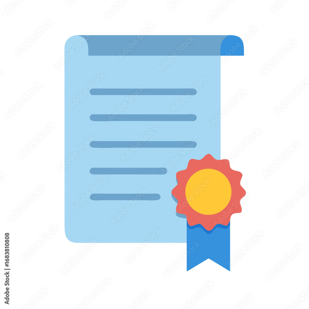 Poster Flat vector certificate with ribbon and seal of approval