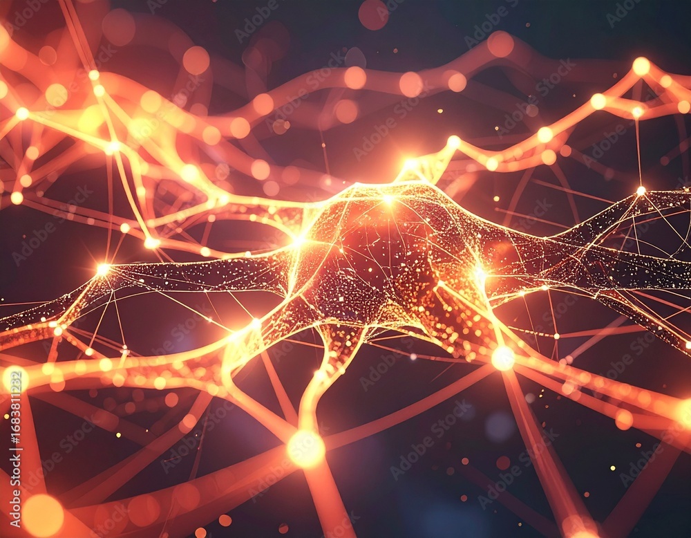 Poster futuristic abstract depiction of neural networks with glowing lights