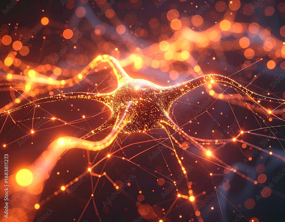 Poster abstract neural network visualization with glowing lights and colors