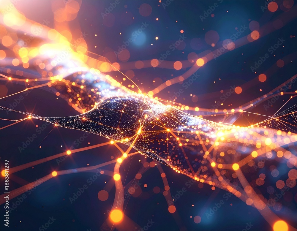 Poster abstract network visualization with vibrant glowing lines and nodes