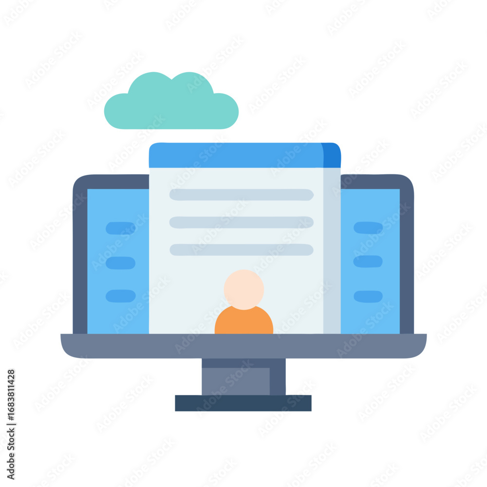 Poster online presence shown on desktop computer with cloud