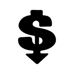 Black Silhouette of Dollar Symbol with Downward Pointing Arrow Indicating Losses