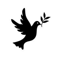Black and White Dove with Olive Branch Symbolic of Peace and Hope