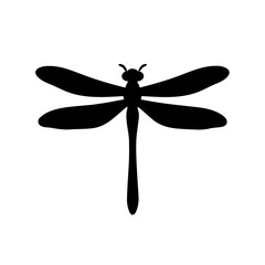 Dragonfly Silhouette Illustration Against White Background, Insect Icon, Elegant Design Style