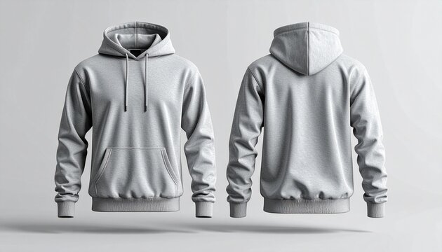 Gray hoodie mockup front and back view apparel presentation fashion style casual wear template
