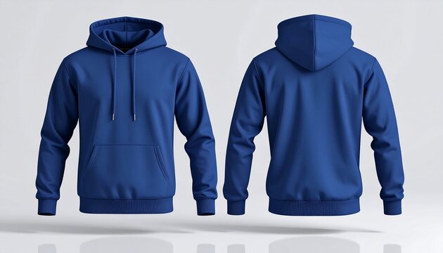 Blue hoodie front and back view studio shot casual apparel comfortable clothing