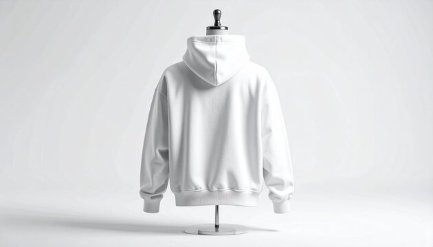 White hoodie on mannequin clean studio shot back view blank apparel mockup minimalist style