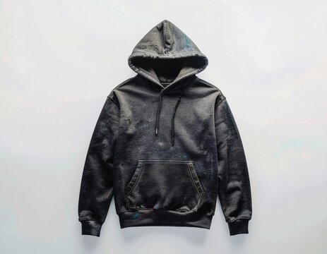Black hoodie sweatshirt on white surface casual apparel fashion clothing studio shot