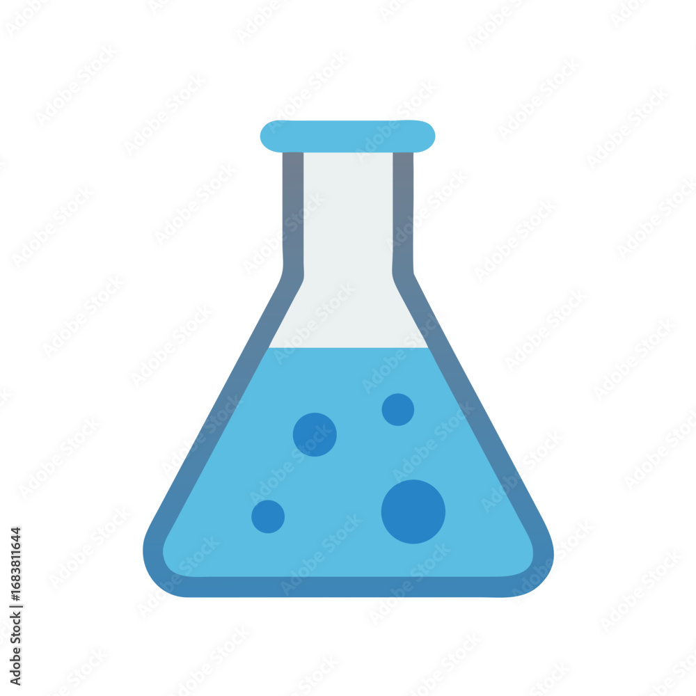 Poster flat design erlenmeyer flask icon with bubbles on black