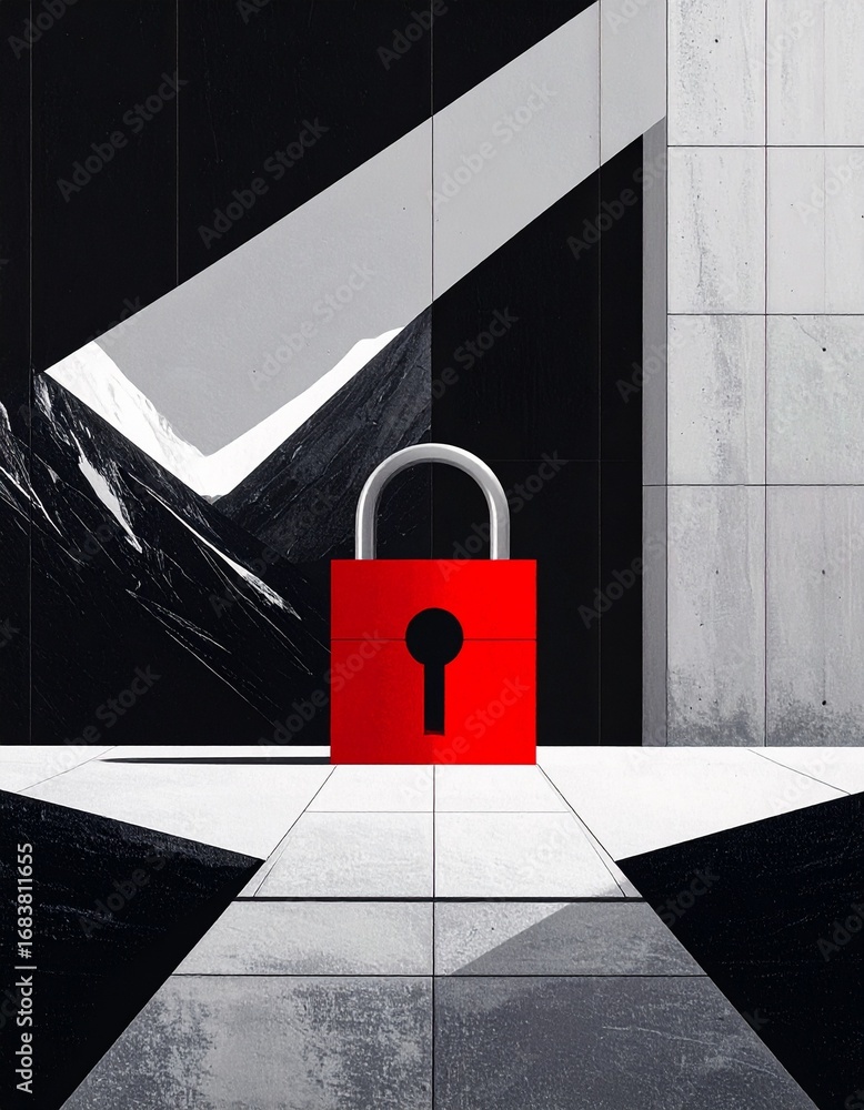 Poster minimalistic lock design representing security in a digital world