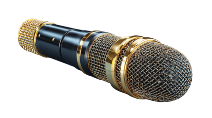 Elegant microphone detailed with gold accents on transparent background