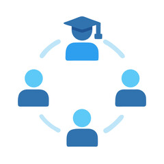 Circle of students with graduate at the top, blue tones