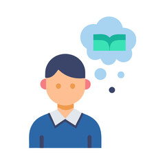 Boy thinking about reading book in flat illustration style