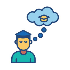 Student dreaming of graduation in a stylized illustration