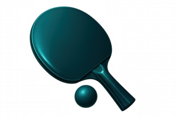 Turquoise ping pong paddle and ball isolated on transparent background, perfect for sports-related designs