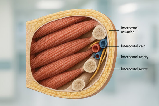 Intercostal Anatomy Illustration - Muscles, Veins, Arteries, Nerves - Medical Educational Resource