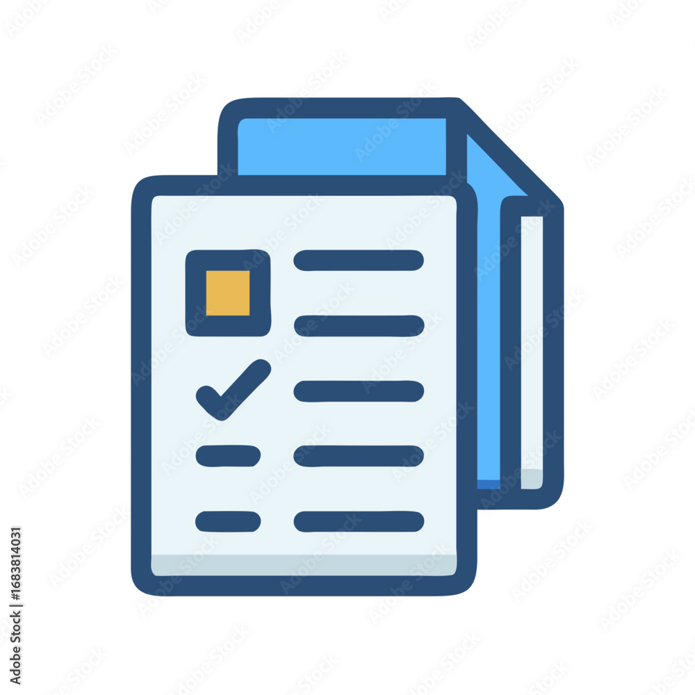 Poster minimalist checklist document icon with checkmark in flat design