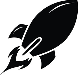 Rocket ship vector black and white illustration for space exploration and startup designs icon symbol