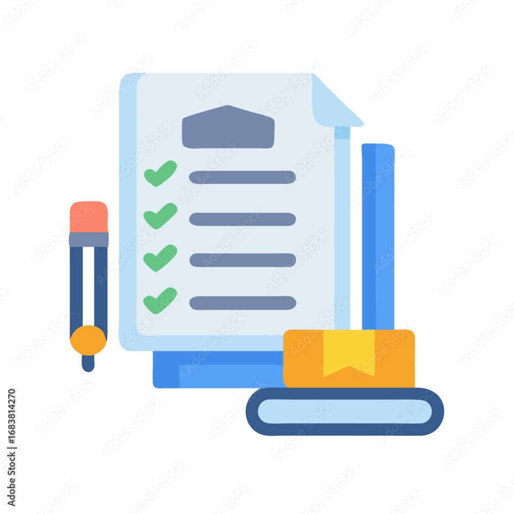 Aufkleber document checklist icon symbolizing process completion with a pen
