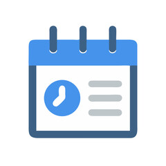 Blue calendar icon with clock symbol and schedule lines
