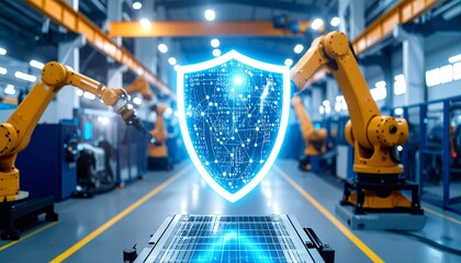 Digital shield protecting robotic arms in industrial factory setting