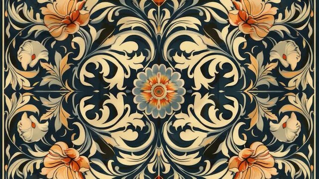 A ceramic tile featuring a blue and white design with orange flowers, perfect for adding a pop of color to any room