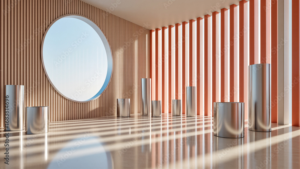 Poster modern design with circular window and reflective features